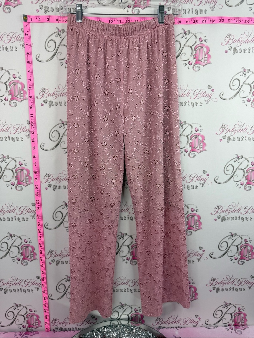Pants flowy floral Blush Pink Eyelet Lace Wide-Leg Pants